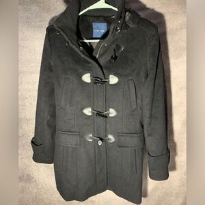 Cole Haan Wool Blend Women's Black Hooded Toggle Pea Coat